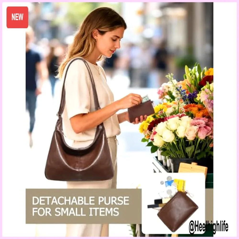 Slouchy Vegan Leather Hobo Bag with Mini Purse Adjustable Crossbody Shoulder